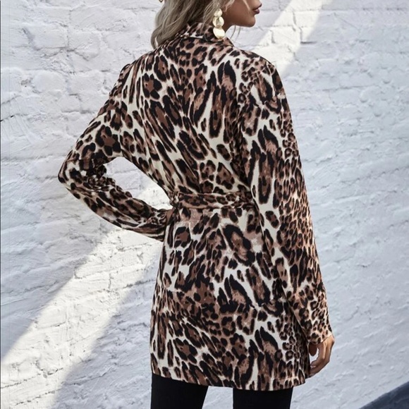 Leopard print belted peacoat animal glam jacket - Picture 3 of 3